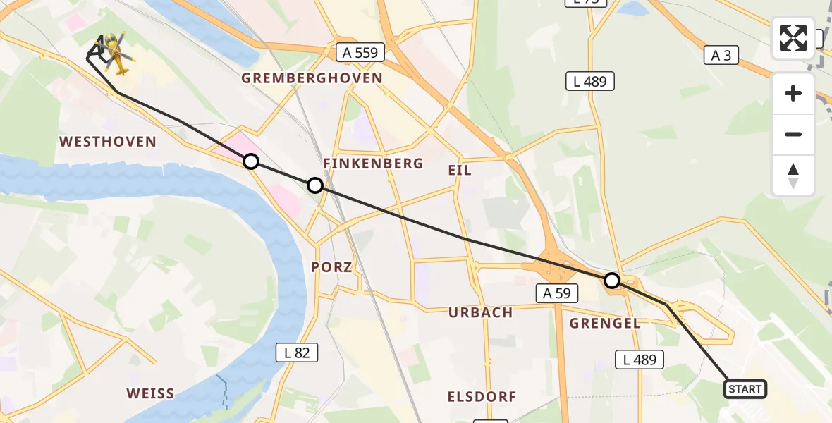 Flugroute Rettungshubschrauber Köln Bonn Flughafen - Köln, 23 Juni 2026, 10:50
