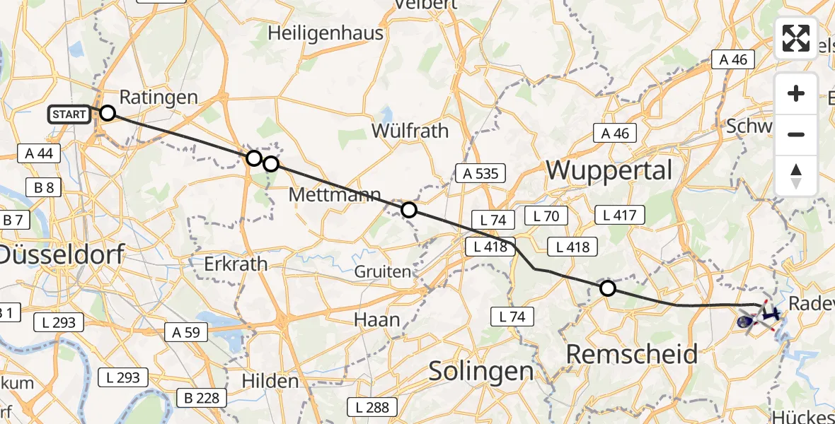 Flugroute Polizeihubschrauber Düsseldorf Flughafen - Remscheid, 23 Juni 2026, 10:54