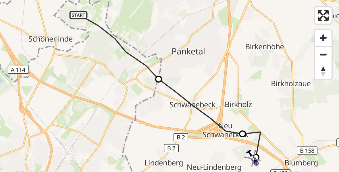 Flugroute Polizeihubschrauber Berlin - Ahrensfelde, 23 Juni 2026, 10:58