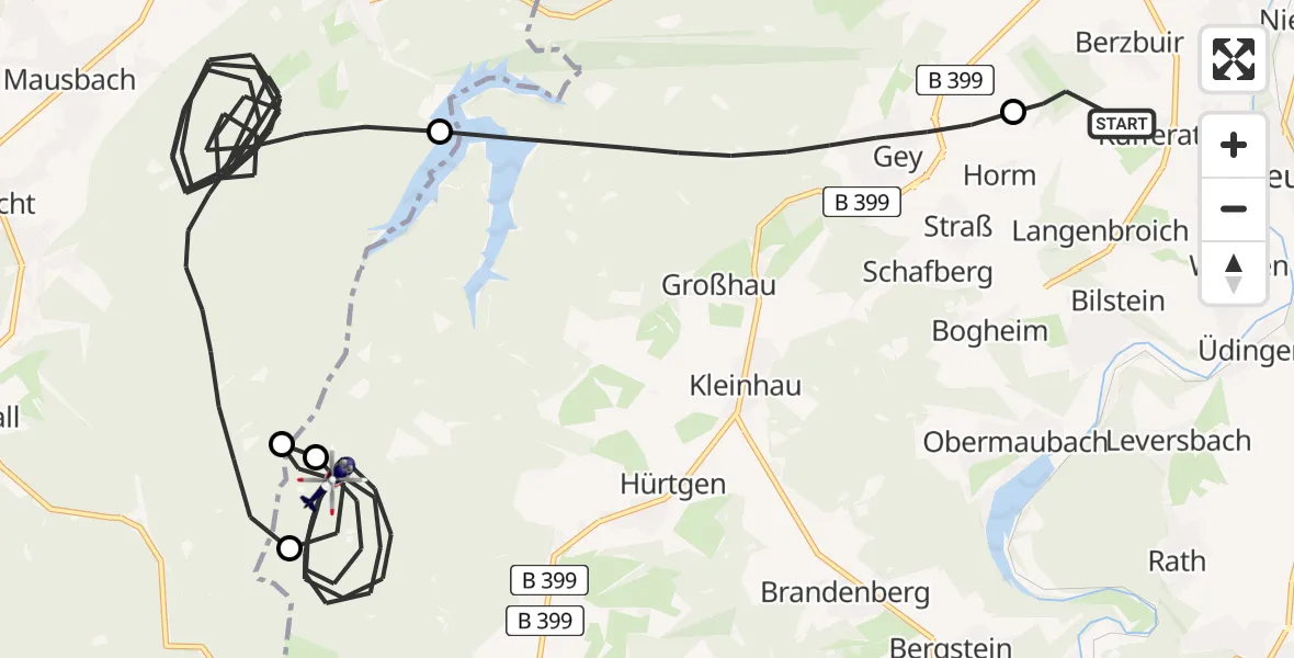 Flugroute Polizeihubschrauber Düren - Hürtgenwald, 23 Juni 2026, 11:03