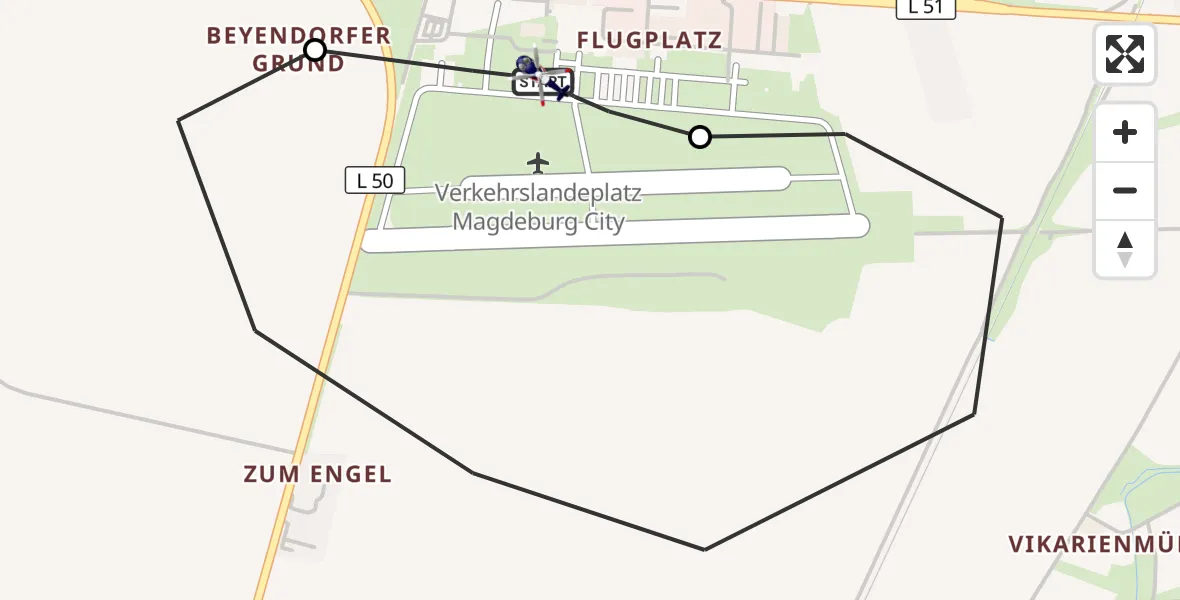 Flugroute Polizeihubschrauber Magdeburg City Flugplatz - Magdeburg City Flugplatz, 23 Juni 2026, 11:04