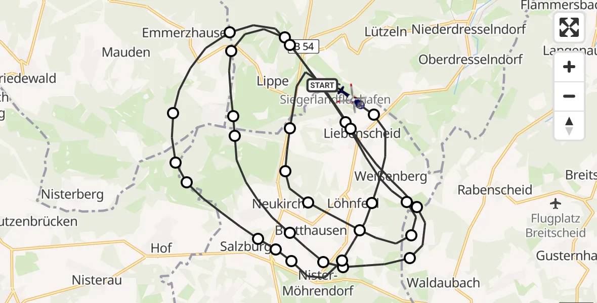 Flugroute Polizeihubschrauber Siegerland Flughafen - Siegerland Flughafen, 23 Juni 2026, 11:13