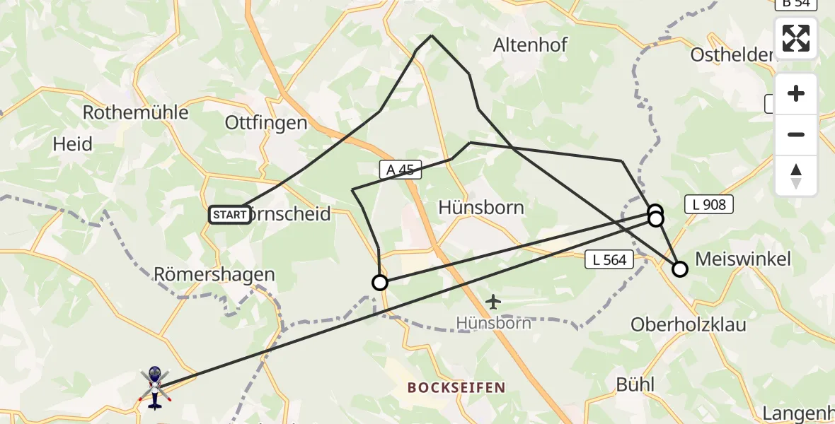 Flugroute Polizeihubschrauber Wenden - Friesenhagen, 23 Juni 2026, 11:16
