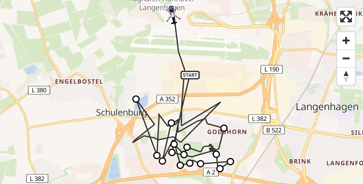 Flugroute Polizeihubschrauber Flughafen Hannover - Flughafen Hannover, 23 Juni 2026, 11:17