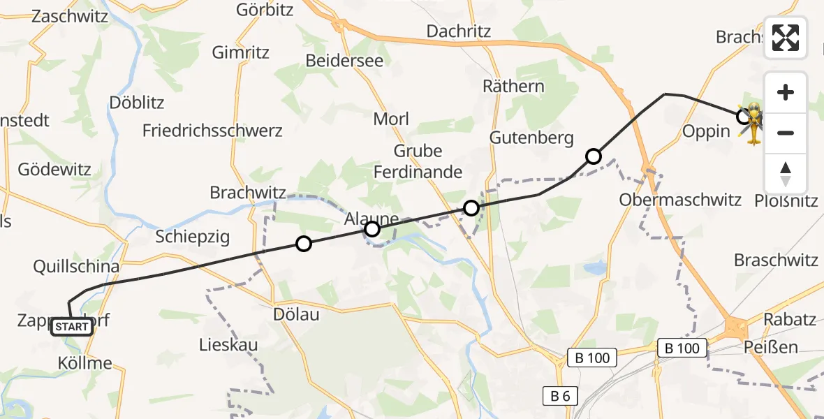 Flugroute Rettungshubschrauber Salzatal - Halle-Oppin Flugplatz, 23 Juni 2026, 11:19