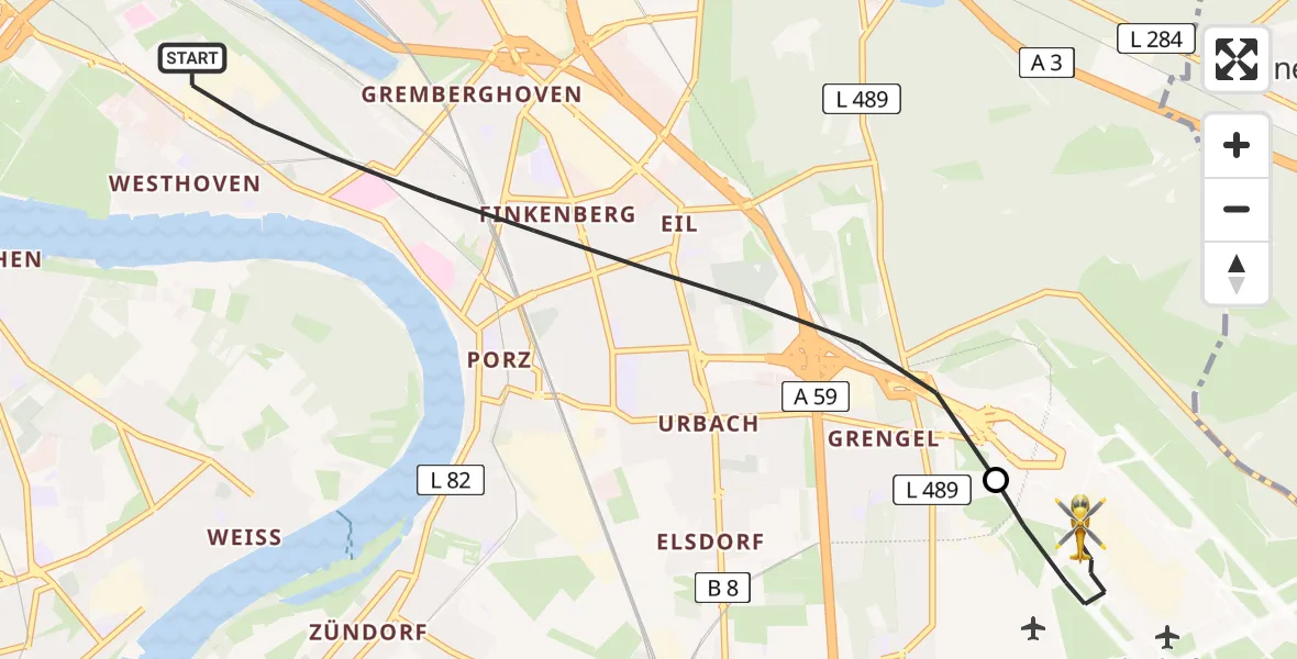Flugroute Rettungshubschrauber Köln - Köln Bonn Flughafen, 23 Juni 2026, 11:23