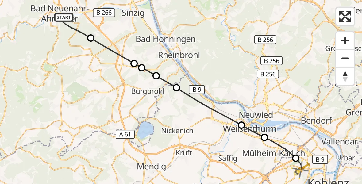 Flugroute Rettungshubschrauber Bad Neuenahr-Ahrweiler - Koblenz, 23 Juni 2026, 11:24