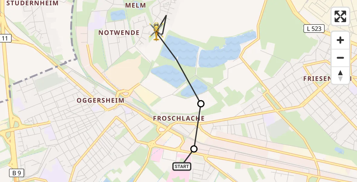 Flugroute Rettungshubschrauber Ludwigshafen Accident Hospital - Ludwigshafen am Rhein, 23 Juni 2026, 11:24