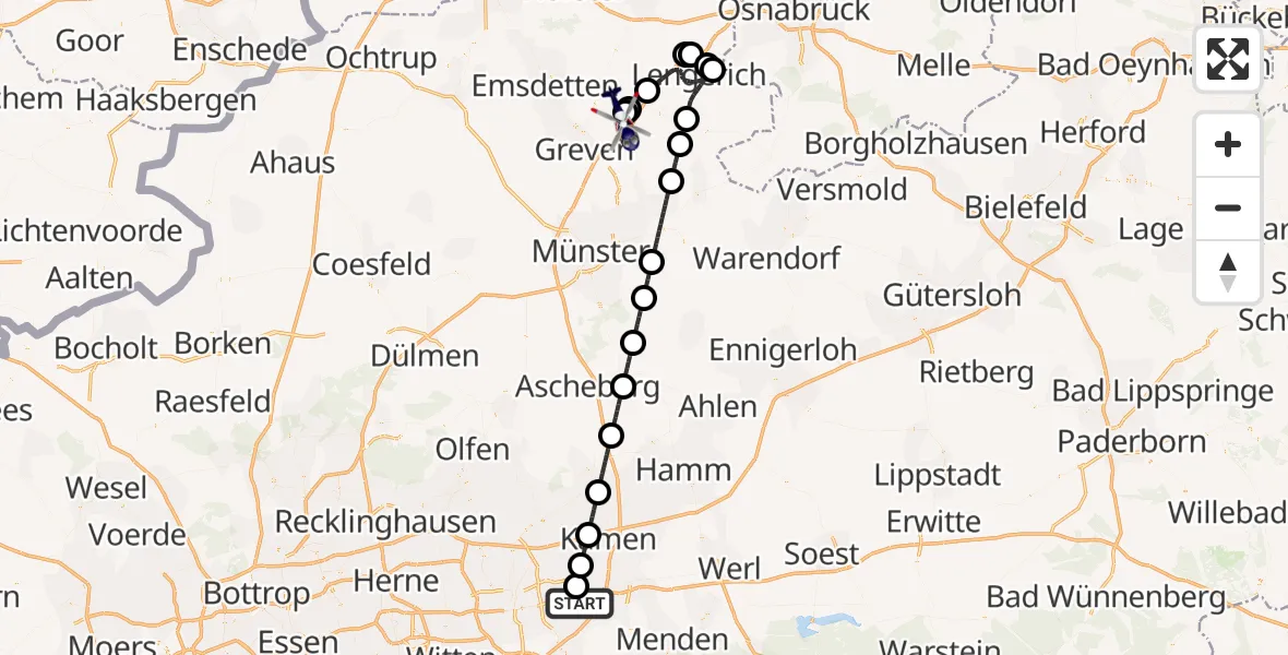 Flugroute Polizeihubschrauber Dortmund Flughafen - Münster Osnabrück Flughafen, 23 Juni 2026, 11:24
