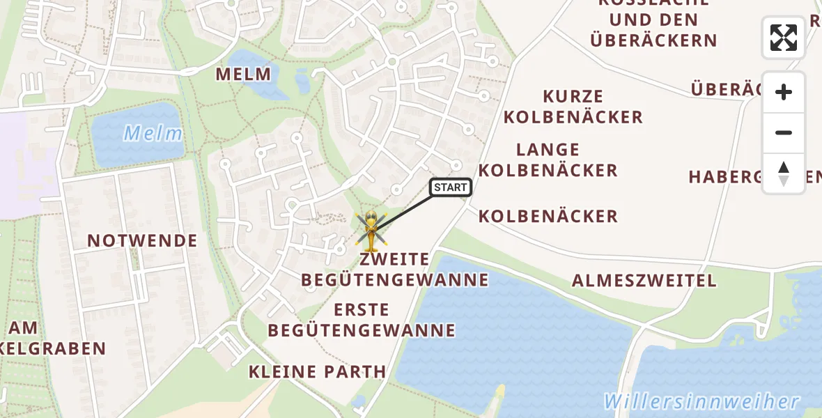 Flugroute Rettungshubschrauber Ludwigshafen am Rhein - Ludwigshafen am Rhein, 23 Juni 2026, 11:28
