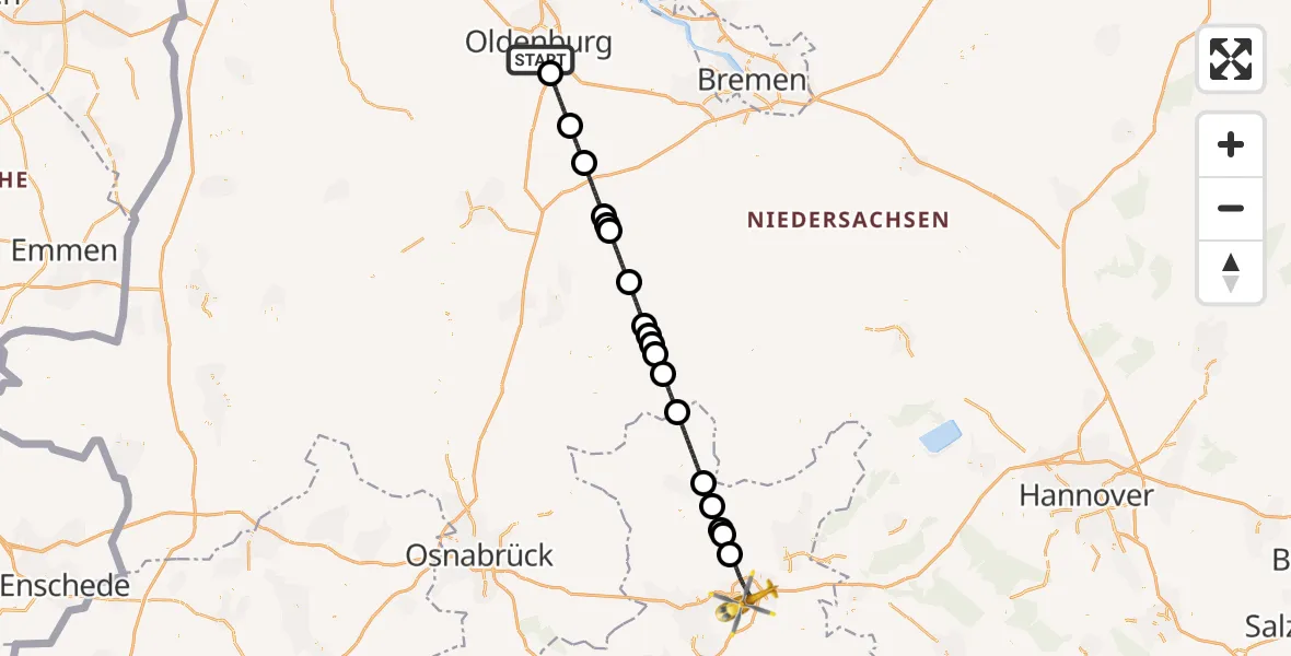 Flugroute Ambulanzhubschrauber Oldenburg (Oldb) - Bad Oeynhausen, 23 Juni 2026, 11:29