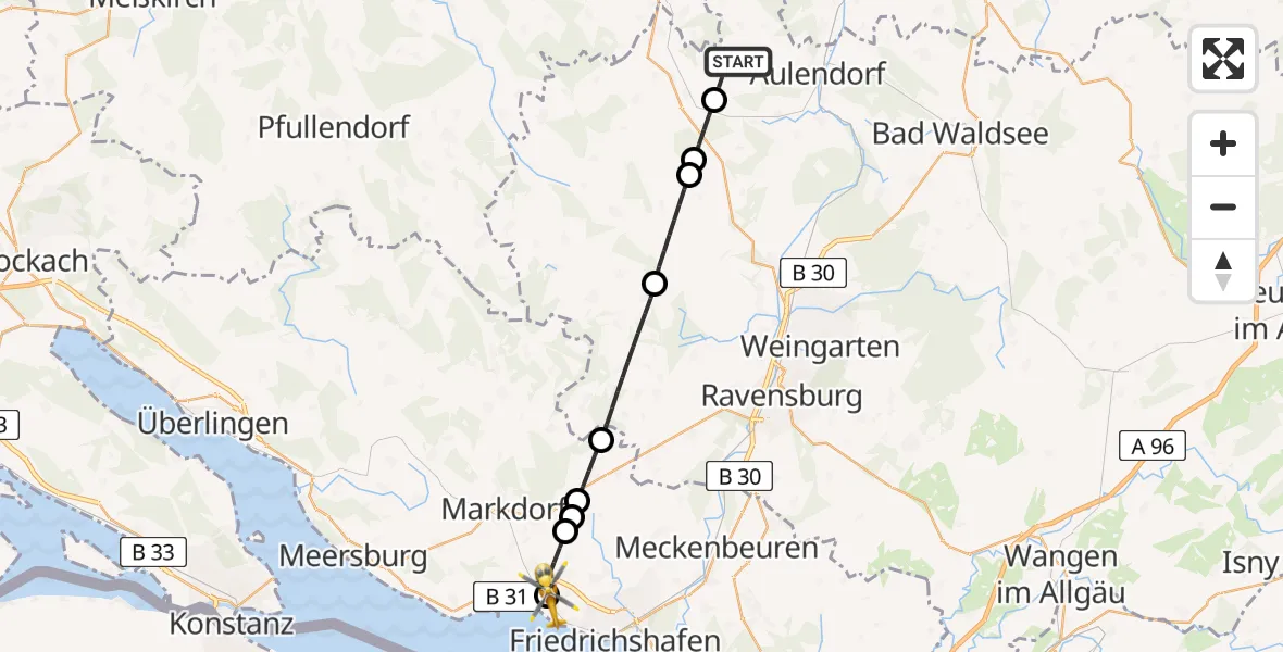 Flugroute Rettungshubschrauber Ebersbach-Musbach - Friedrichshafen Hospital, 23 Juni 2026, 11:32