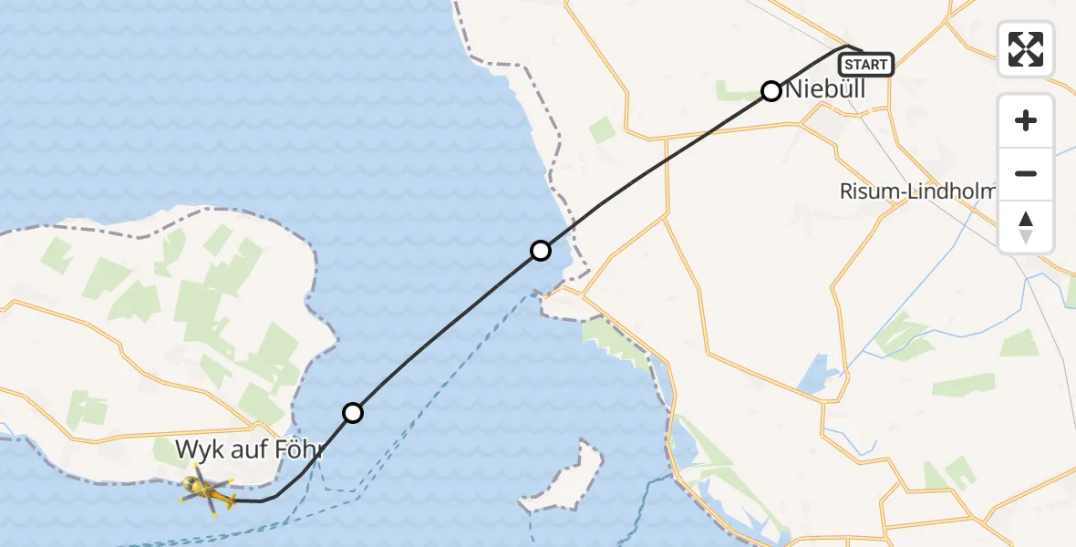 Flugroute Rettungshubschrauber Niebüll - Wyk auf Föhr, 23 Juni 2026, 11:33