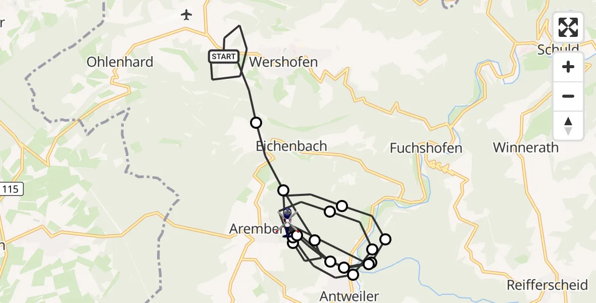 Flugroute Polizeihubschrauber Wershofen - Aremberg, 23 Juni 2026, 11:34