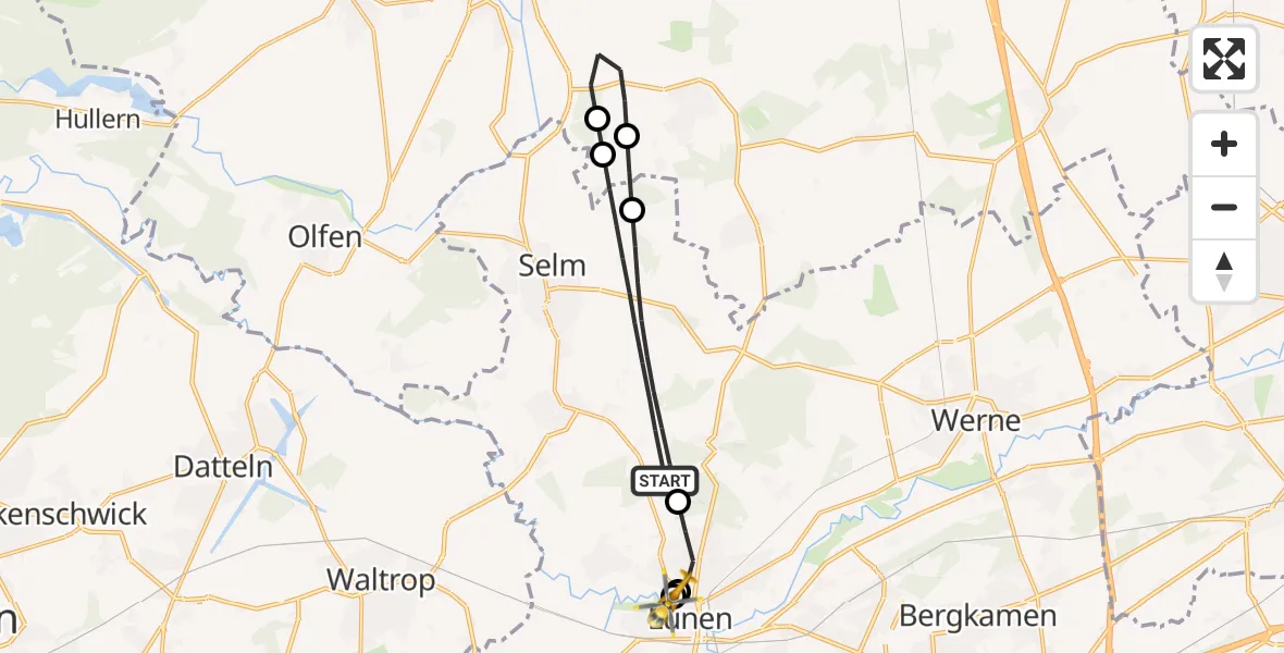 Flugroute Rettungshubschrauber Selm - Sankt Marien Hospital, 23 Juni 2026, 11:36