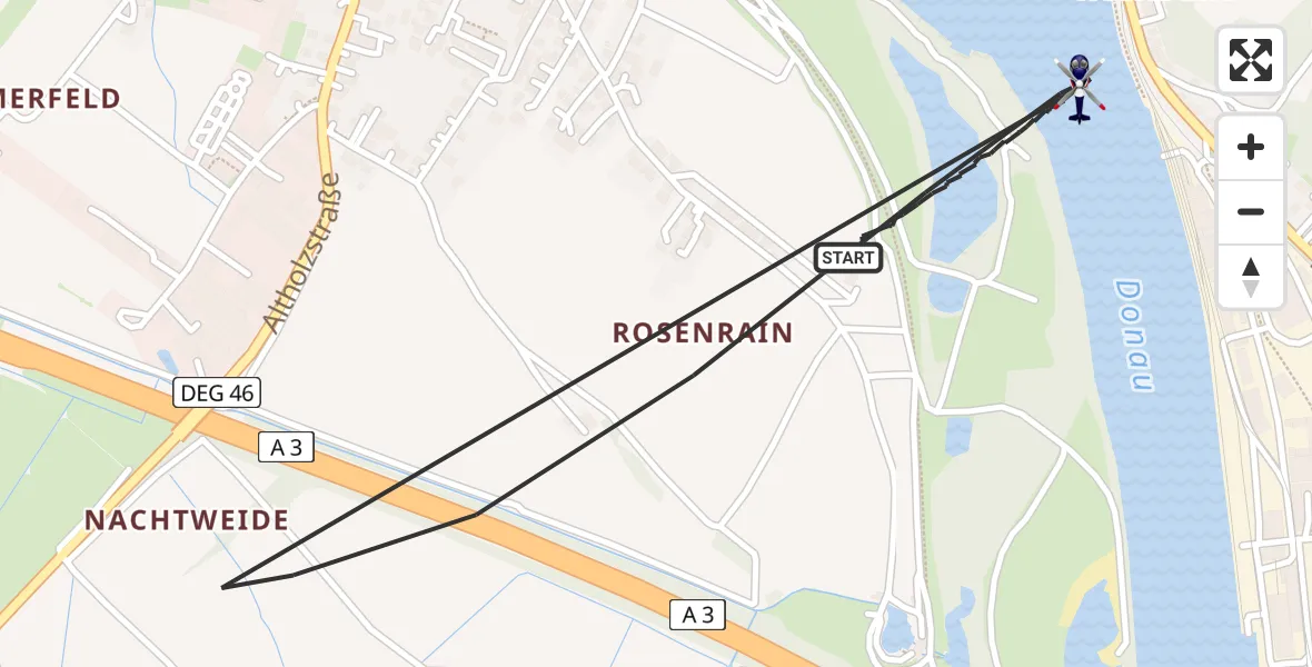 Flugroute Polizeihubschrauber Deggendorf - Deggendorf, 23 Juni 2026, 11:37