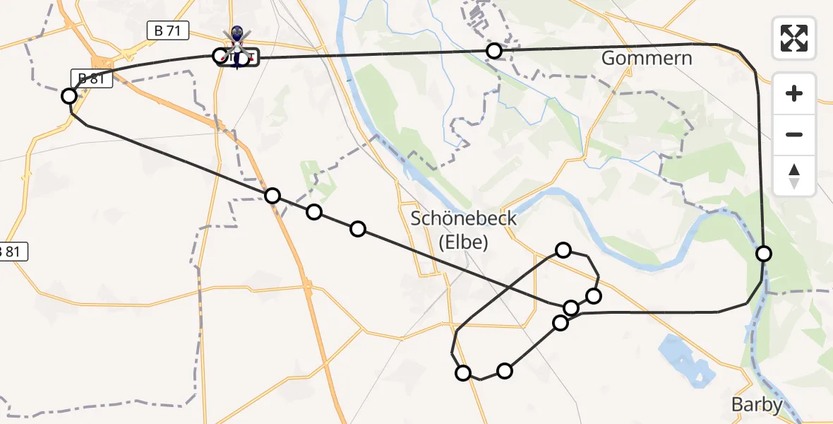 Flugroute Polizeihubschrauber Magdeburg City Flugplatz - Magdeburg City Flugplatz, 23 Juni 2026, 11:40