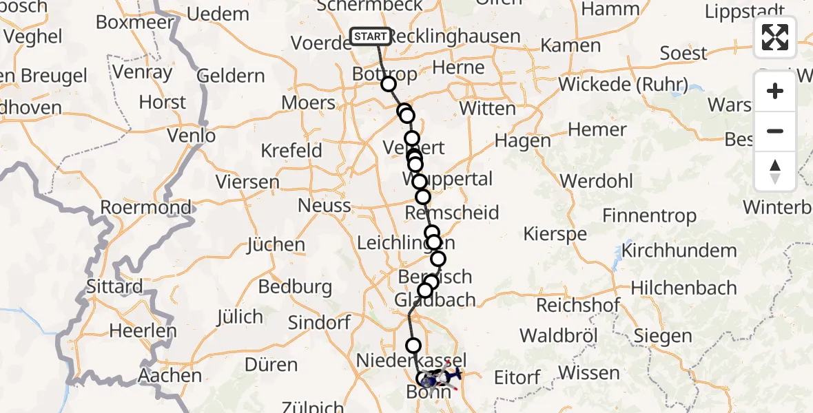 Flugroute Polizeihubschrauber Bottrop - Sankt Augustin, 23 Juni 2026, 11:40