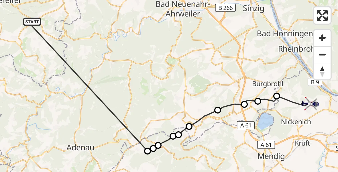Flugroute Polizeihubschrauber Bad Münstereifel - Andernach, 23 Juni 2026, 11:41