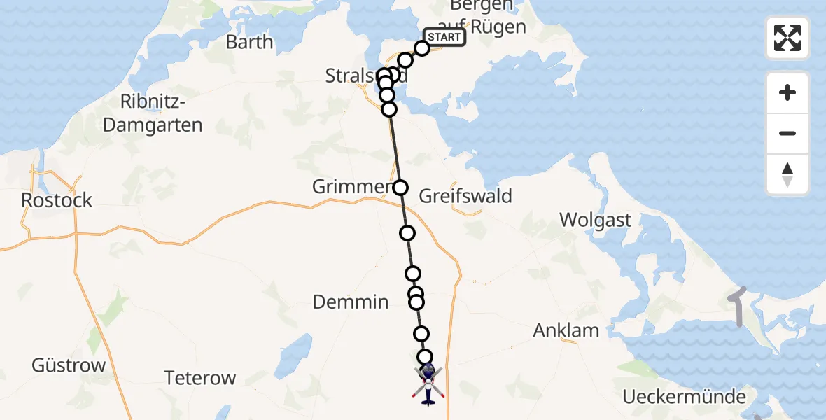Flugroute Polizeihubschrauber Samtens - Burow, 23 Juni 2026, 11:49