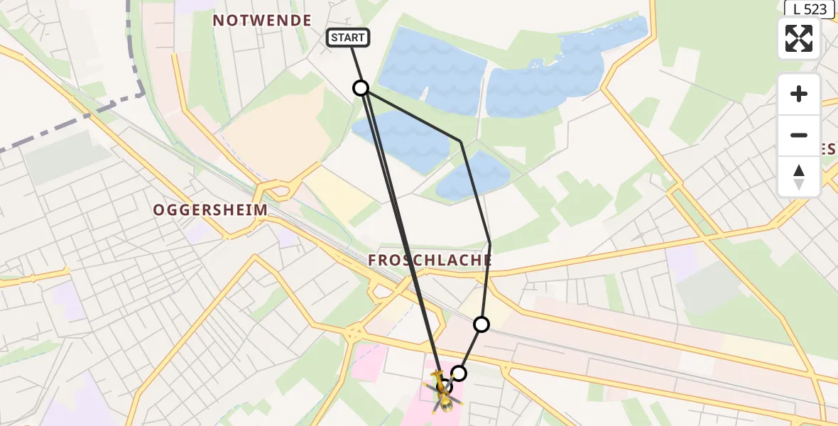 Flugroute Rettungshubschrauber Ludwigshafen am Rhein - Ludwigshafen Accident Hospital, 23 Juni 2026, 11:59