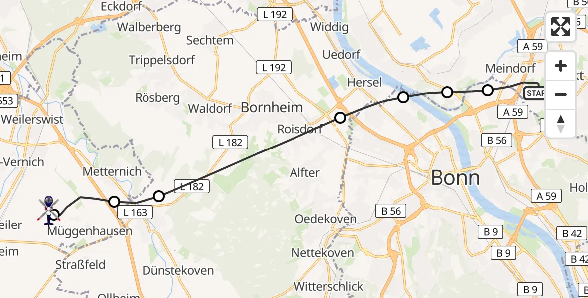 Flugroute Polizeihubschrauber Sankt Augustin - Weilerswist UL, 23 Juni 2026, 12:00