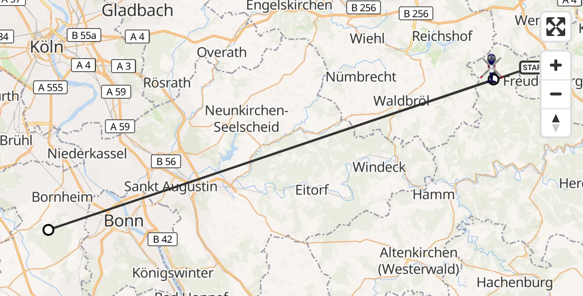 Flugroute Polizeihubschrauber Freudenberg - Friesenhagen, 23 Juni 2026, 12:00