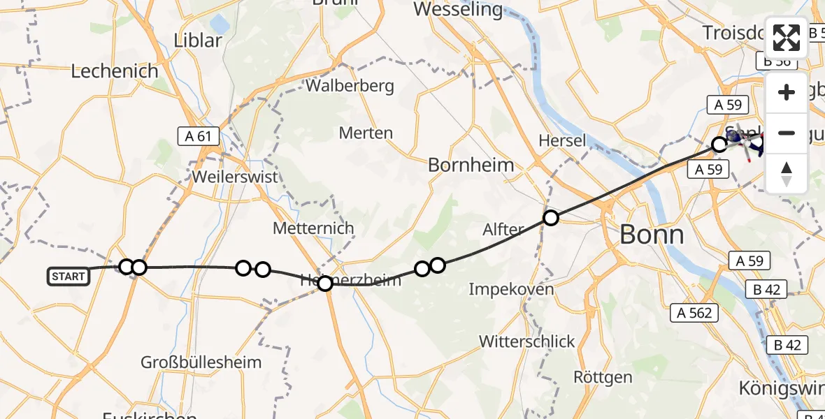 Flugroute Polizeihubschrauber Zülpich - Bonn-Hangelar Flugplatz, 23 Juni 2026, 12:04