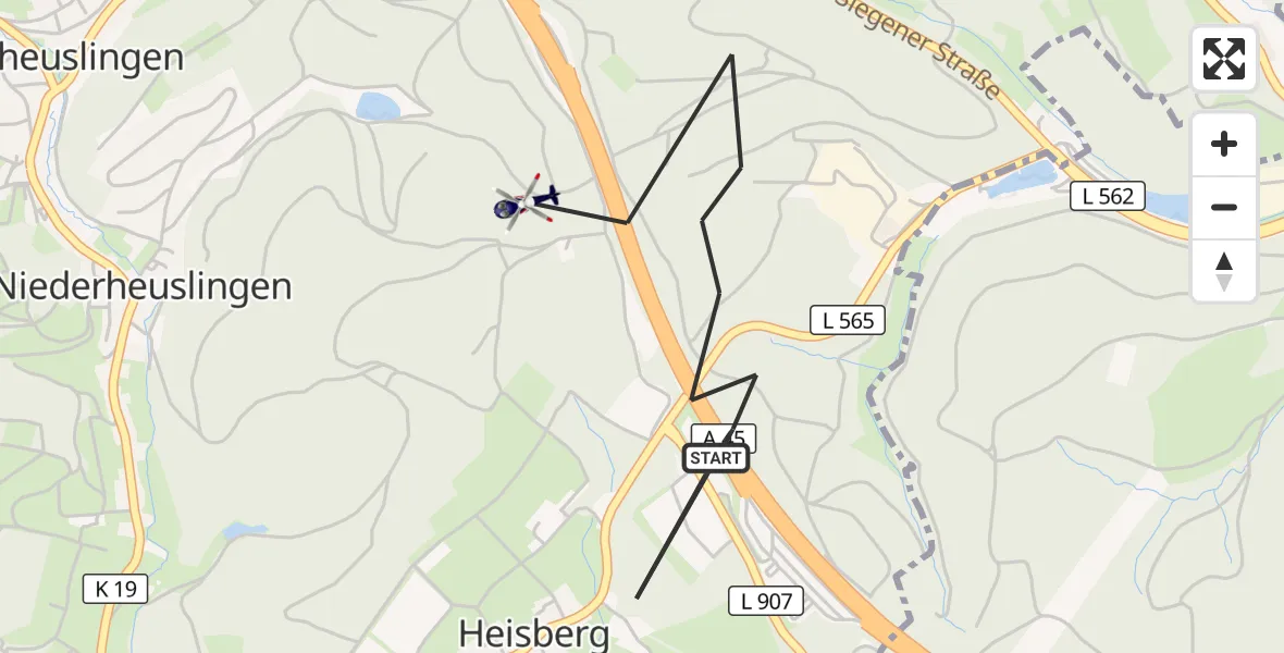 Flugroute Polizeihubschrauber Freudenberg - Freudenberg, 23 Juni 2026, 12:07