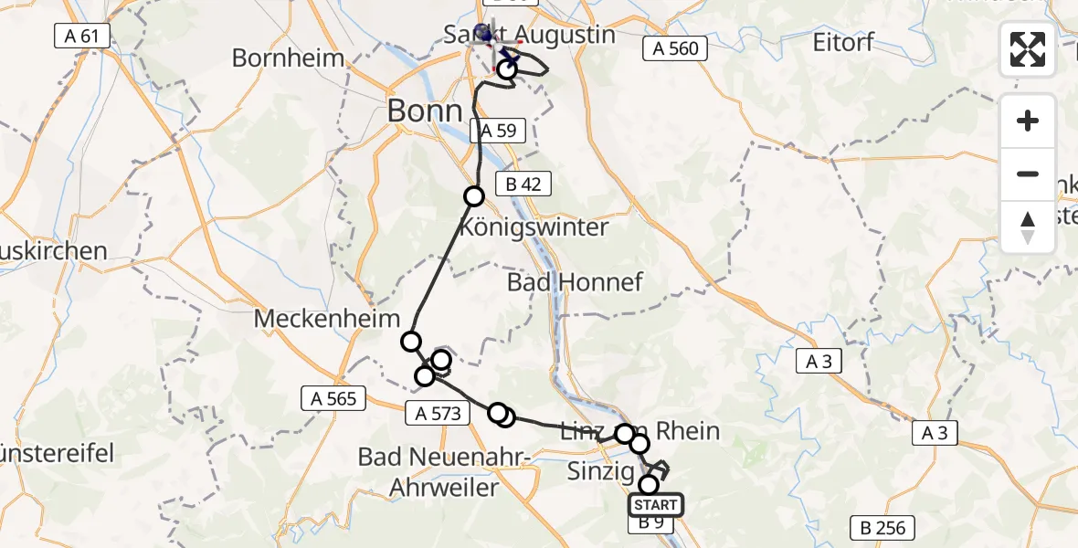 Flugroute Polizeihubschrauber Bad Hönningen - Bonn-Hangelar Flugplatz, 23 Juni 2026, 12:12