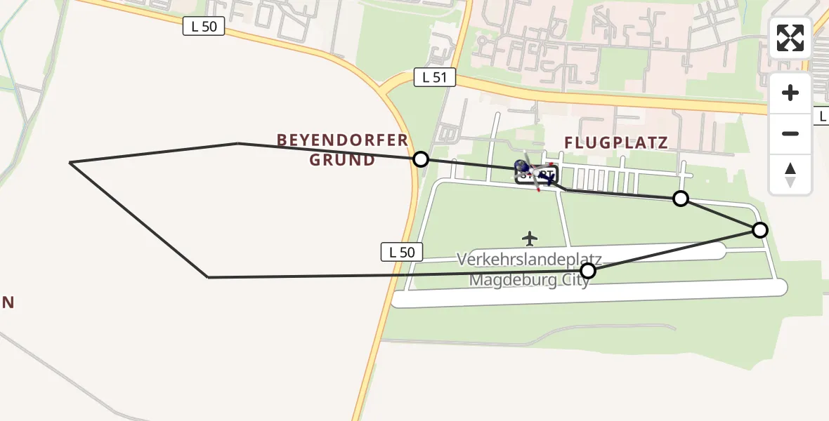 Flugroute Polizeihubschrauber Magdeburg City Flugplatz - Magdeburg City Flugplatz, 23 Juni 2026, 12:12