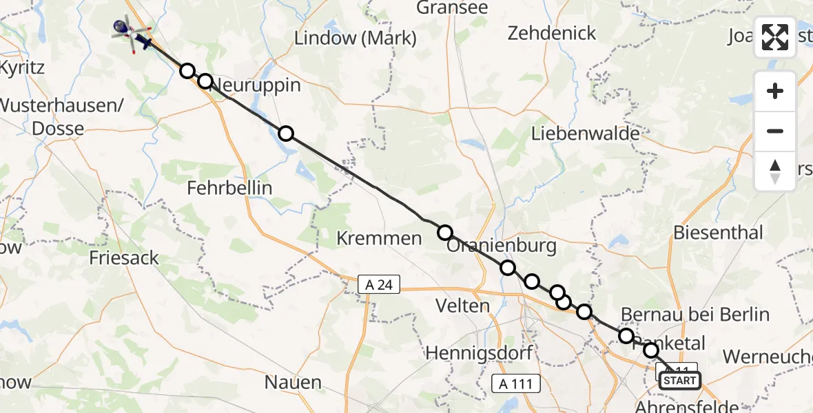 Flugroute Polizeihubschrauber Panketal - Temnitzquell, 23 Juni 2026, 12:17