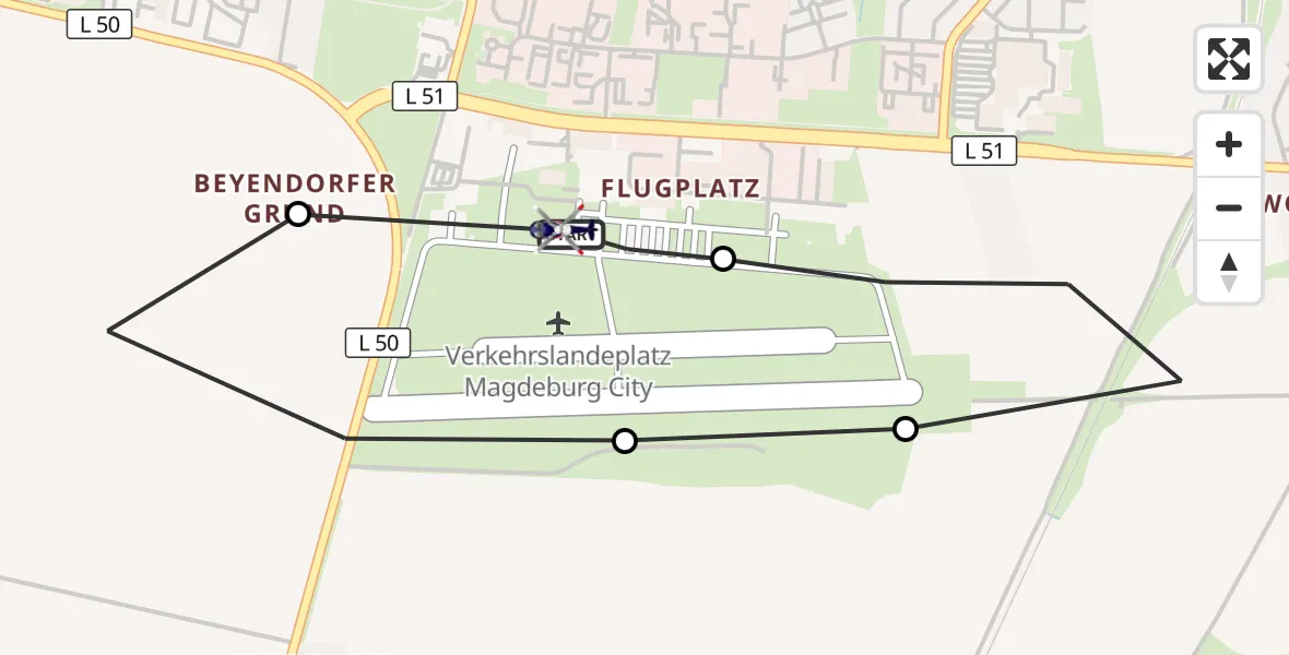 Flugroute Polizeihubschrauber Magdeburg City Flugplatz - Magdeburg City Flugplatz, 23 Juni 2026, 12:21