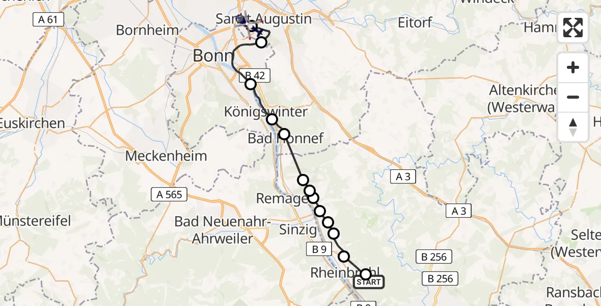 Flugroute Polizeihubschrauber Hammerstein - Bonn-Hangelar Flugplatz, 23 Juni 2026, 12:23