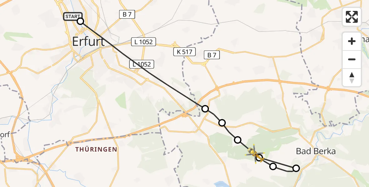 Flugroute Ambulanzhubschrauber Helios Clinic Erfurt - Tonndorf, 23 Juni 2026, 12:32