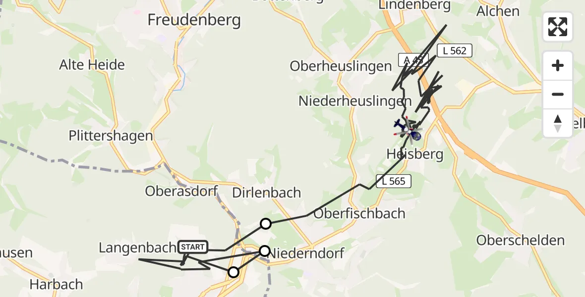 Flugroute Polizeihubschrauber Niederfischbach - Freudenberg, 23 Juni 2026, 12:34