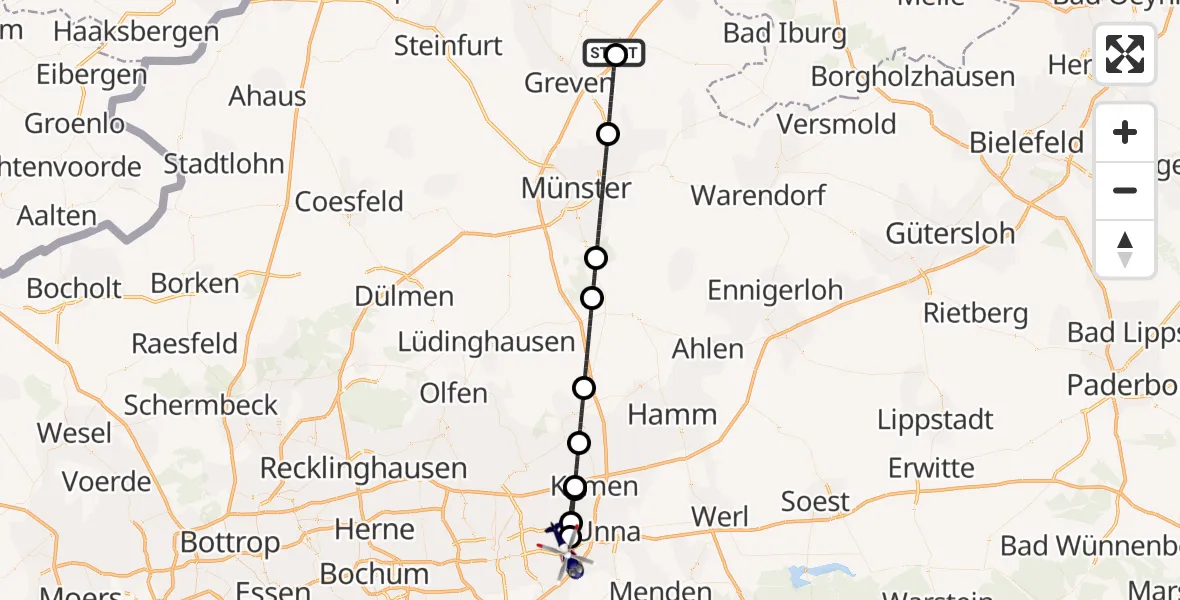 Flugroute Polizeihubschrauber Münster Osnabrück Flughafen - Dortmund Flughafen, 23 Juni 2026, 12:34