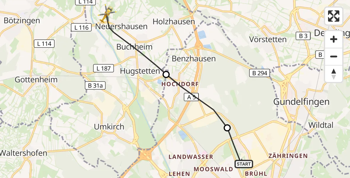 Flugroute Ambulanzhubschrauber Freiburg im Breisgau Flugplatz - March, 23 Juni 2026, 12:38