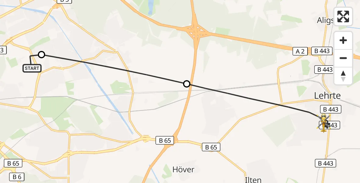 Flugroute Rettungshubschrauber Hannover Luftrettung Hubschrauberlandeplatz (Christoph 4) - Lehrte, 23 Juni 2026, 12:40
