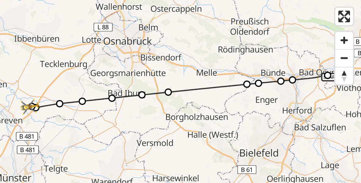 Flugroute Ambulanzhubschrauber Bad Oeynhausen - Christoph  Westfalen-ADAC, 23 Juni 2026, 12:42