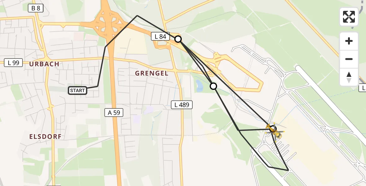Flugroute Rettungshubschrauber Köln - Köln Bonn Flughafen, 23 Juni 2026, 12:45