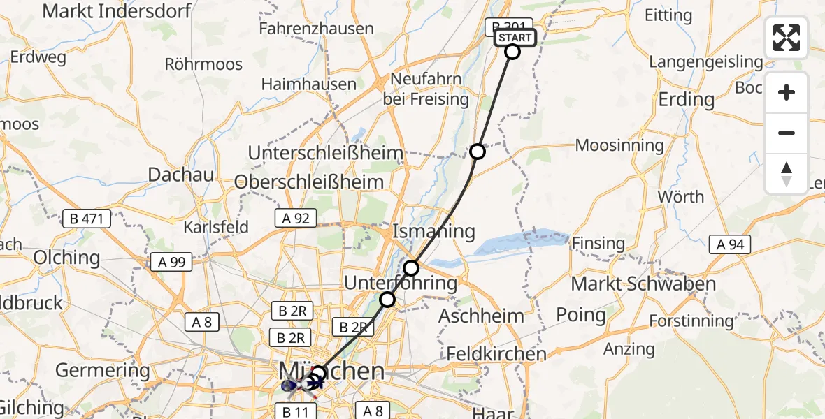 Flugroute Polizeihubschrauber München Flughafen - München, 23 Juni 2026, 12:51