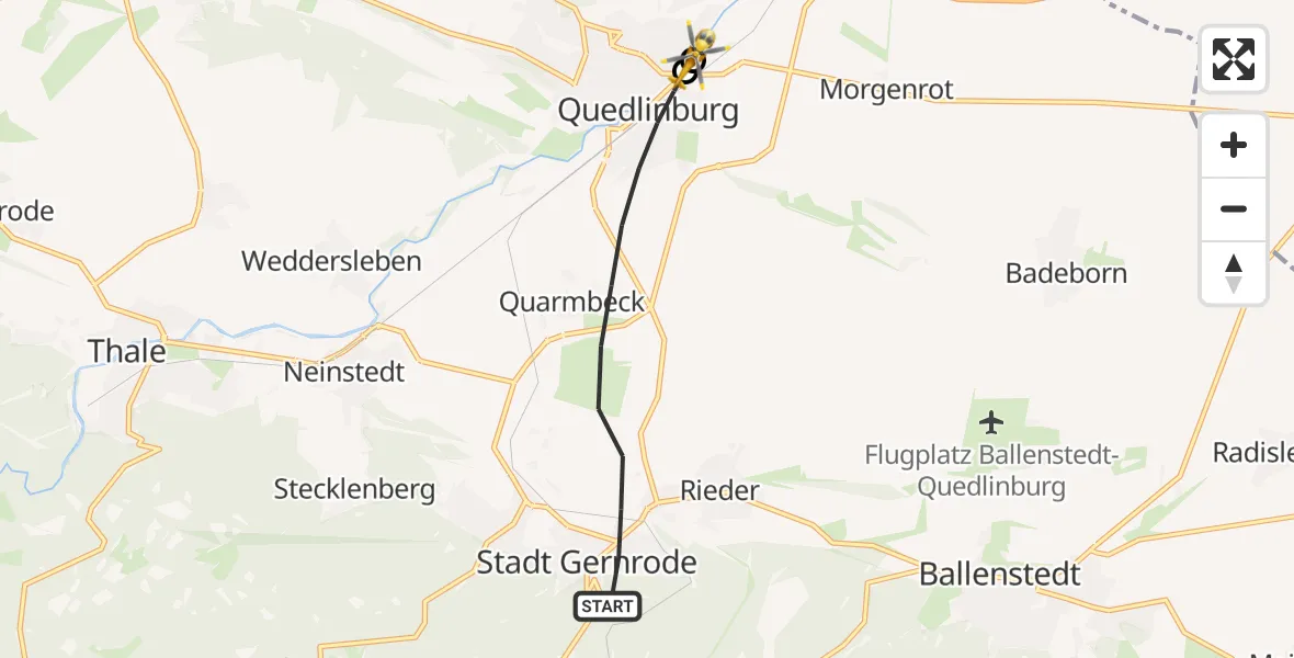 Flugroute Rettungshubschrauber Quedlinburg - Harz Hospital Quedlinburg, 23 Juni 2026, 12:56