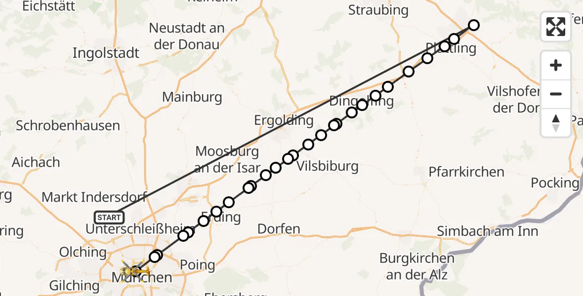 Flugroute Rettungshubschrauber Röhrmoos - Deutsches Herzzentrum München, 23 Juni 2026, 13:05