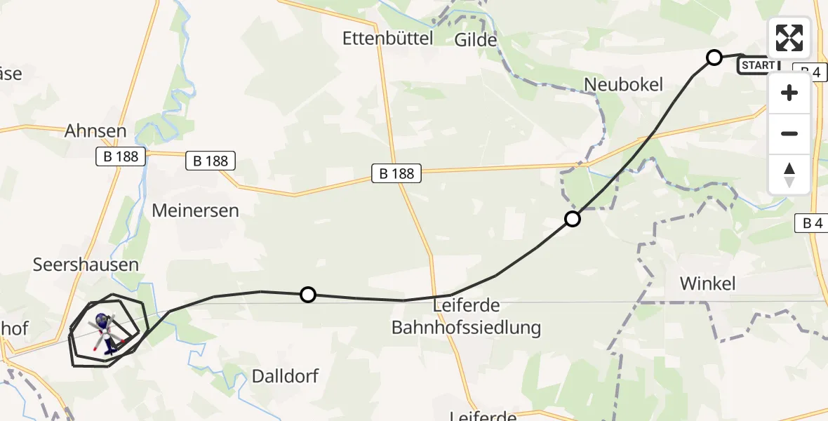 Flugroute Polizeihubschrauber Gifhorn Bundespolizei Hubschrauberlandeplatz - Meinersen, 23 Juni 2026, 13:05
