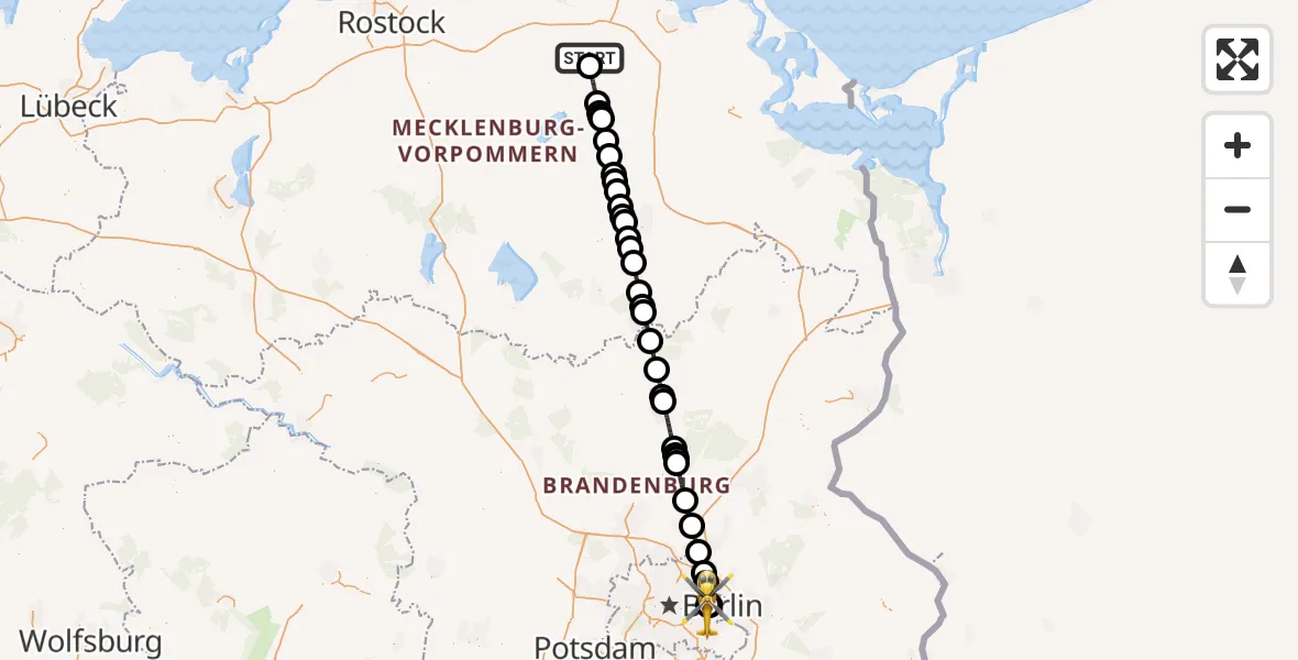 Flugroute Rettungshubschrauber Loitz - Berlin Emergency Hospital, 23 Juni 2026, 13:06