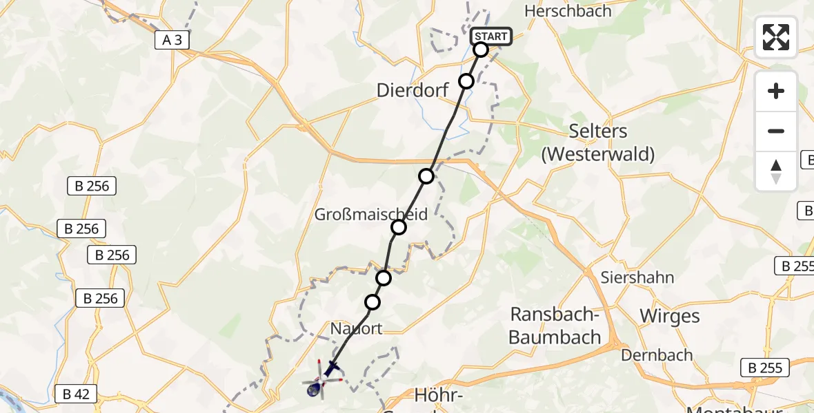 Flugroute Polizeihubschrauber Freirachdorf - Bendorf, 23 Juni 2026, 13:11