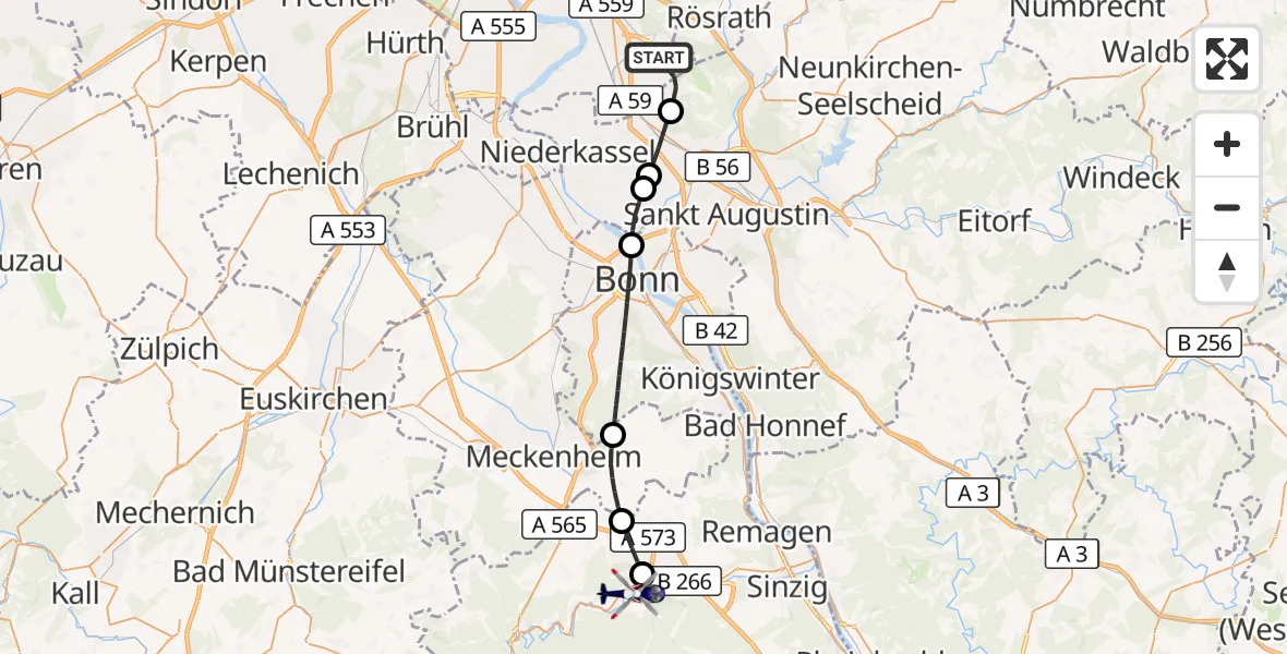 Flugroute Polizeihubschrauber Köln Bonn Flughafen - Bad Neuenahr-Ahrweiler, 23 Juni 2026, 13:14
