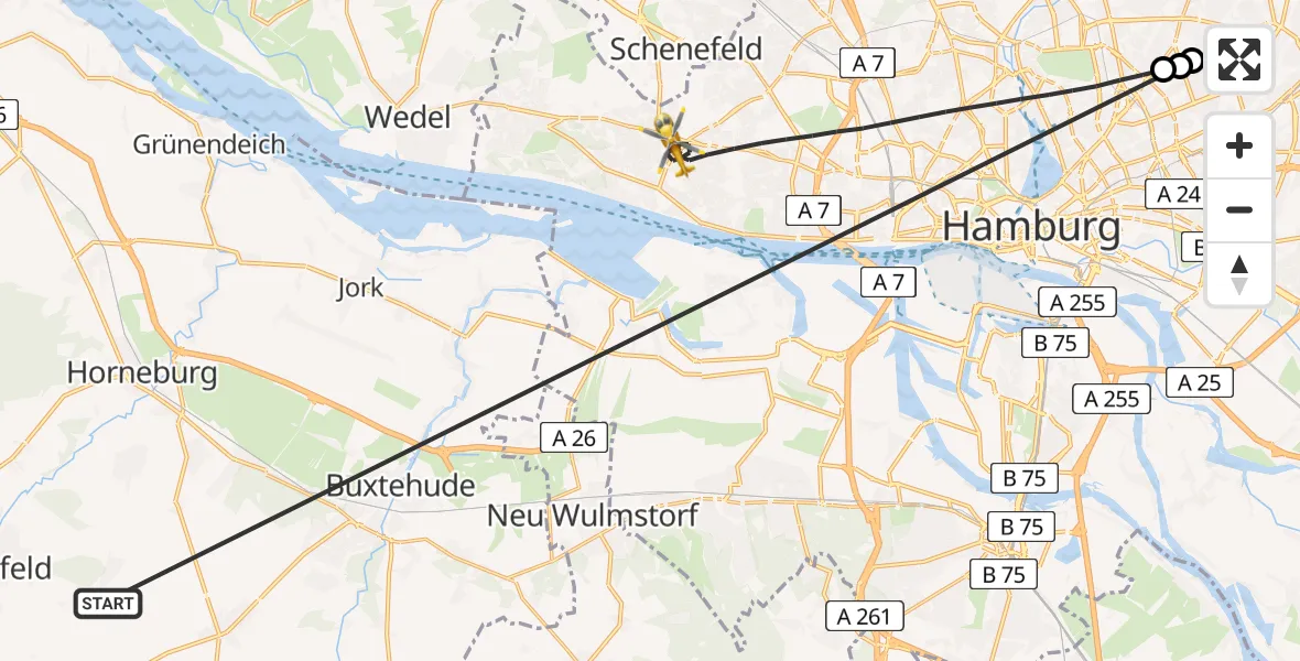 Flugroute Rettungshubschrauber Harsefeld - Hamburg, 23 Juni 2026, 13:22
