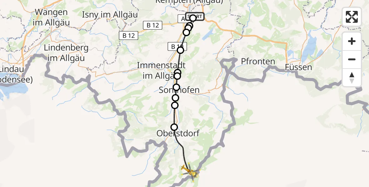Flugroute Rettungshubschrauber Kempten-Durach Flugplatz - Oberstdorf, 23 Juni 2026, 13:31